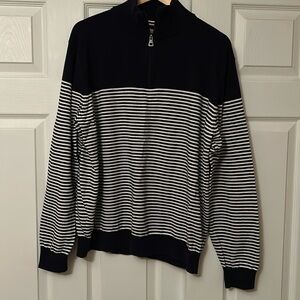 Weatherproof 100% Cotton 1/4 Zip Blue & White 
Stripe and Solid Sweater Size L